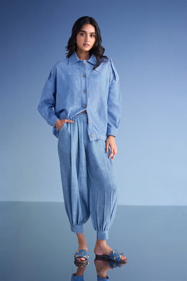 Box Pleated Linen-Textured Shirt & Pant Set — Dash and Dot