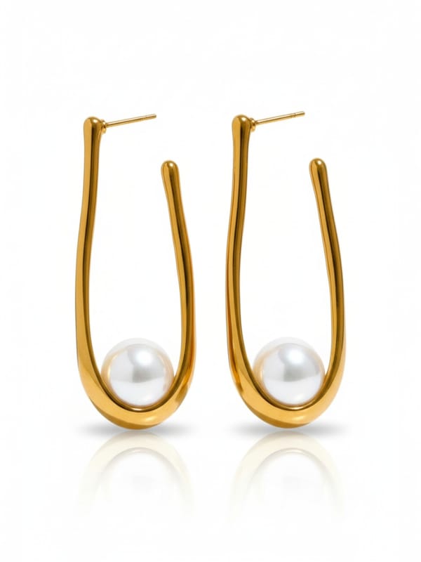 Pearls Geometric Huggie Earrings — Cao Jewellery