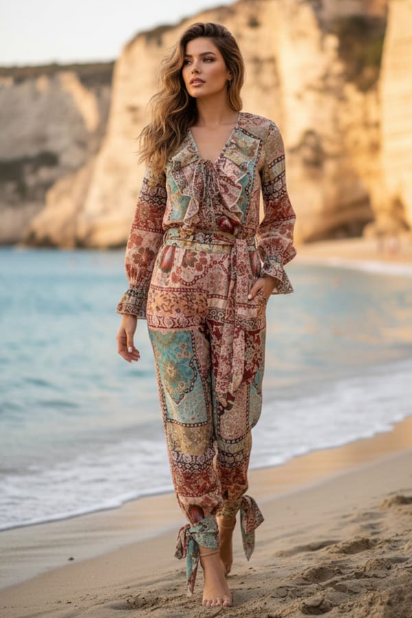 Multicolor Printed Ruffle Blouse and Harem Pants Co-ord Set — BOHO-CHIC