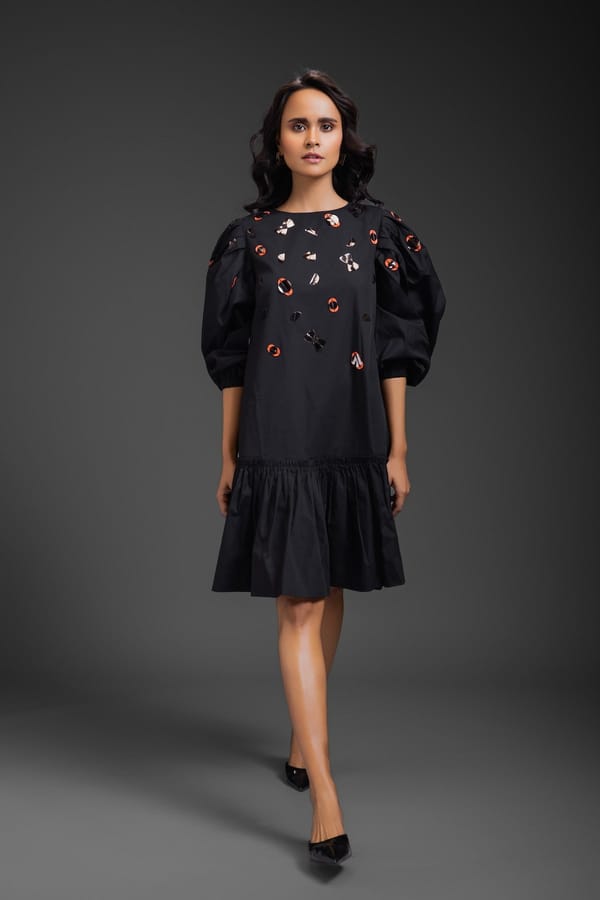 Cotton Dress With Neon Metallic Detailing — Deepika Arora