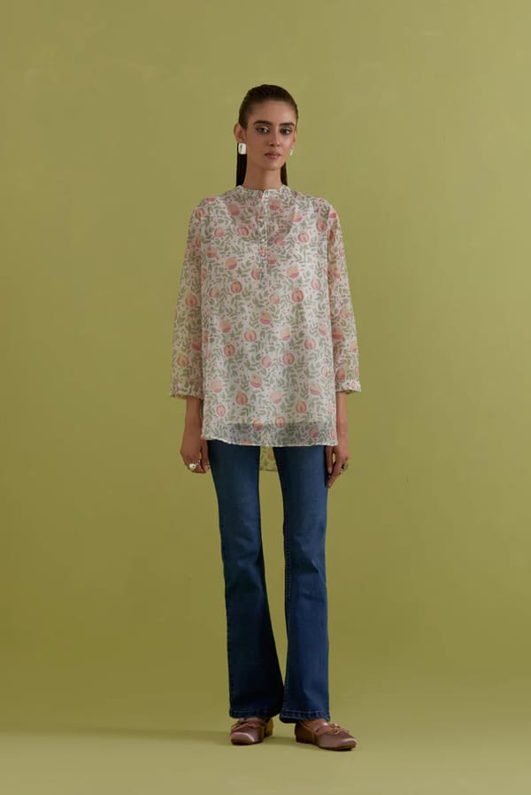 Off White Cotton Chanderi Top — Upavita