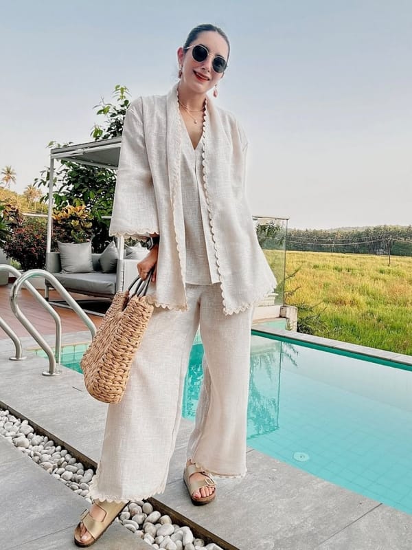 Ivory Linen 3-Piece Co-ord Set with Cape Jacket — HOUSE OF FETT