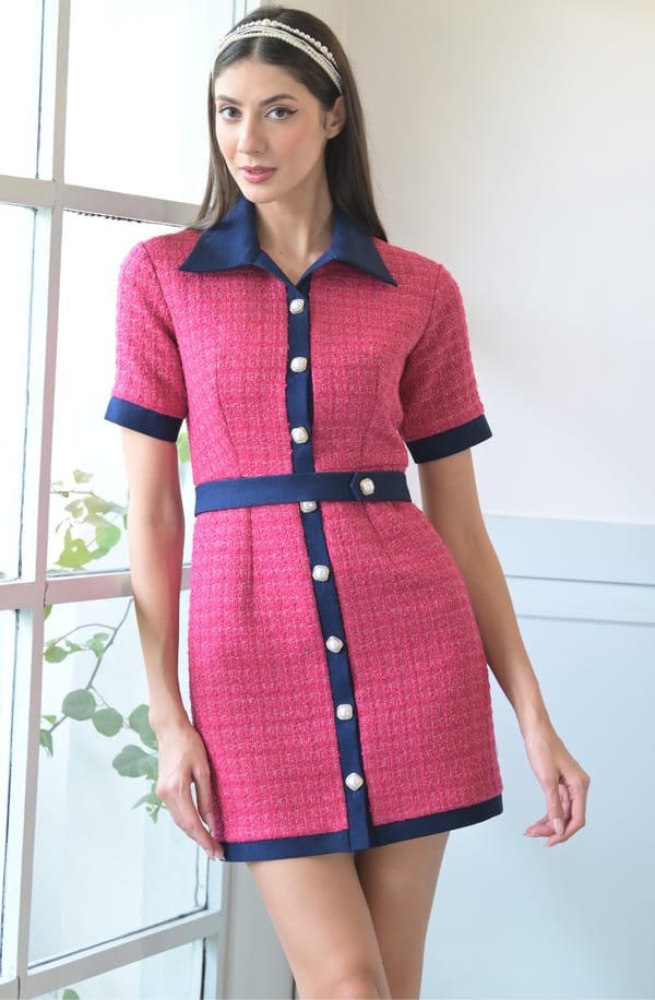 Pink Tweed & Denim Dress — OMBRELLO