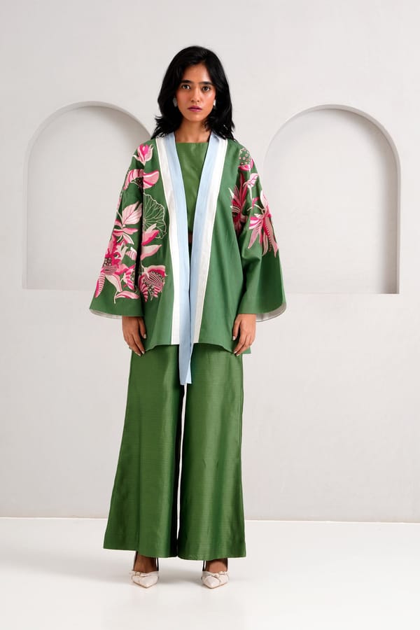 Pine Green Embroidered Jacket 3-Piece Co-ord Set — Madder Much