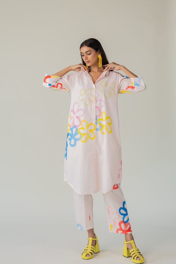 Blush Pink Floral Printed Oversized Kurta Set — Silai studio