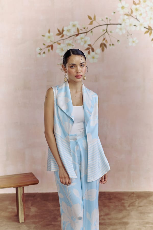 Aqua Bloom Vest Coord Set — HOUSE OF HEATHER