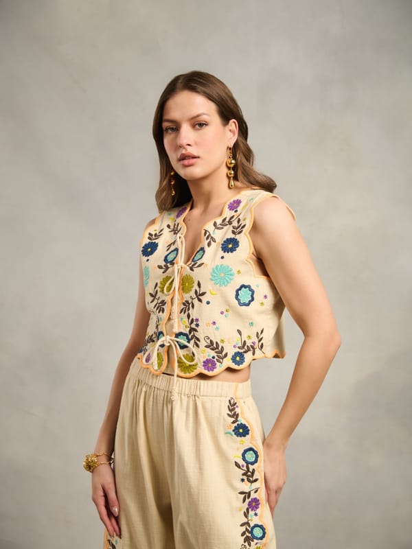 Embroidered Tie-Up Crop Vest Top — Style Island