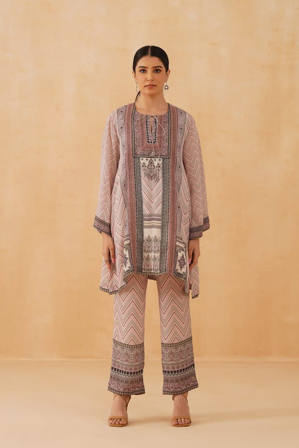 Onion Pink Printed Tunic and Wide-Leg Pants Co-ord Set — NEETIKA CHOPRA