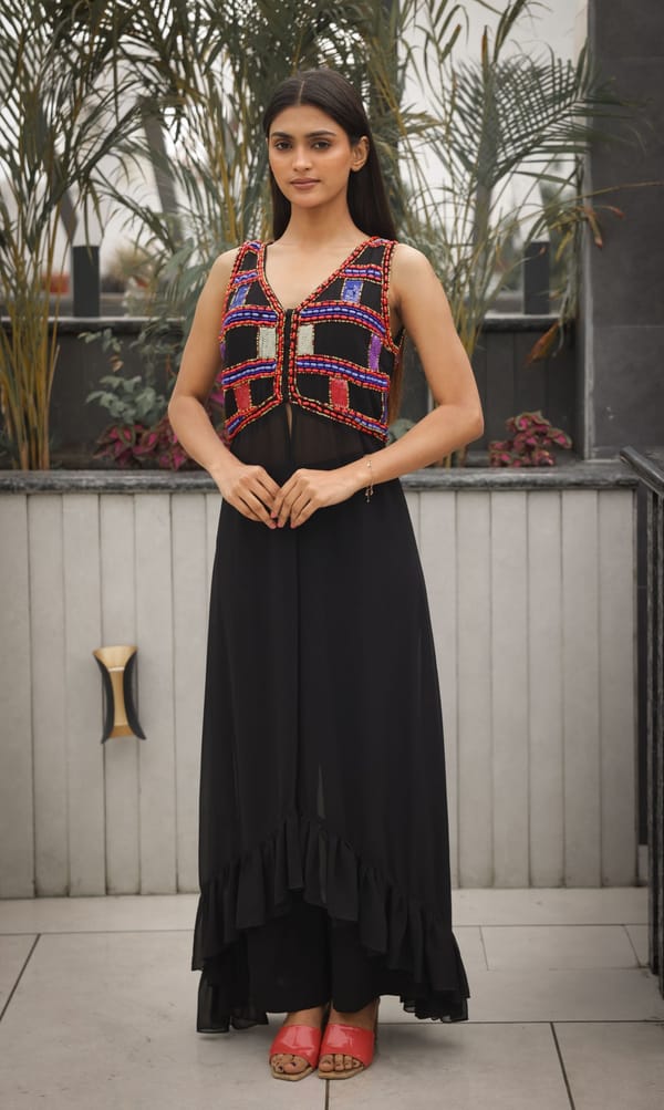 Black Boho Dress with Multi-Coloured Hand Beading — EDITION II