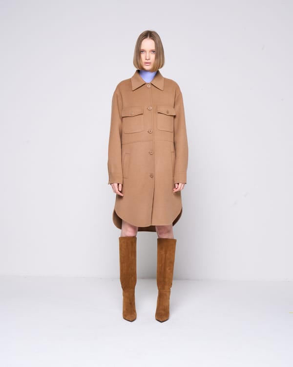 Beige-Tan Longline Button-Front Shacket Coat — SILVIAN HEACH