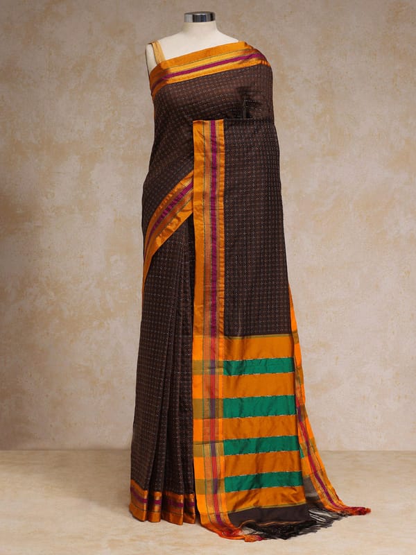 Brown Starplus Pattern Cotton Silk Ilkal Saree — BINKS