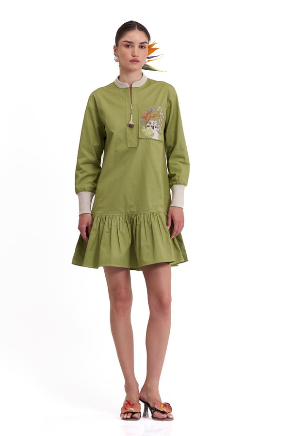 Golden Lime Cotton Twill Zip-Front Mini Dress — Our Love