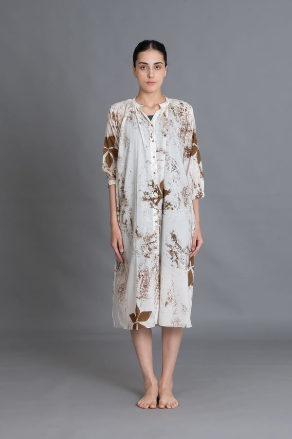 Earthy Brown Print Dress — Khat