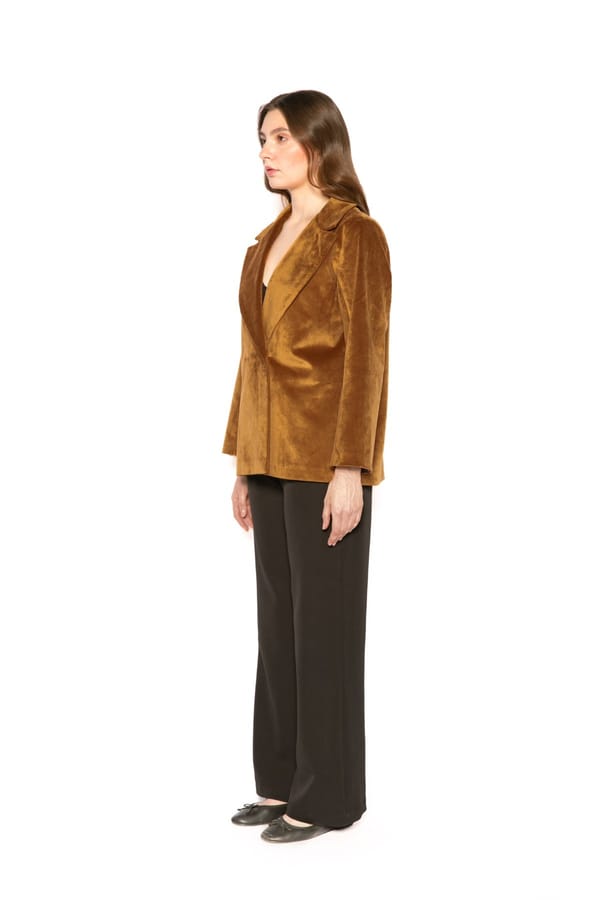 Brown Korean Velvet Tailored Blazer with Notched Lapels — Contemponari