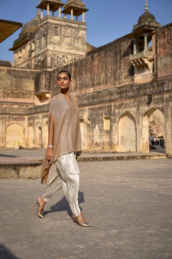 Ivory Lamé Draped Dhoti Trousers — Dash and Dot