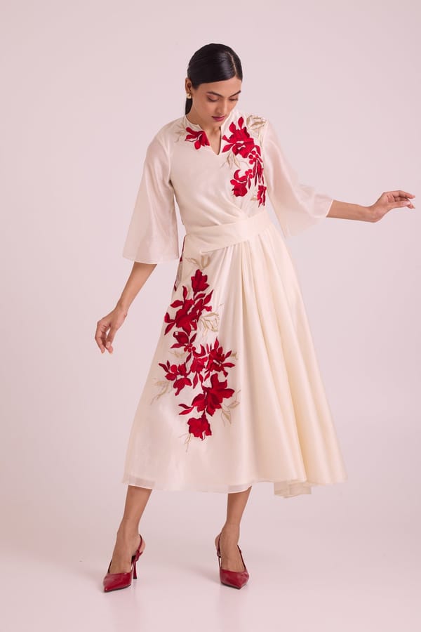 Ivory Embroidered Fit and Flare Midi Dress — Madder Much