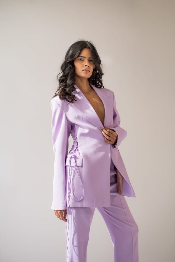 Lavender Tailored Blazer with Side Tie Detailing — MAGIA