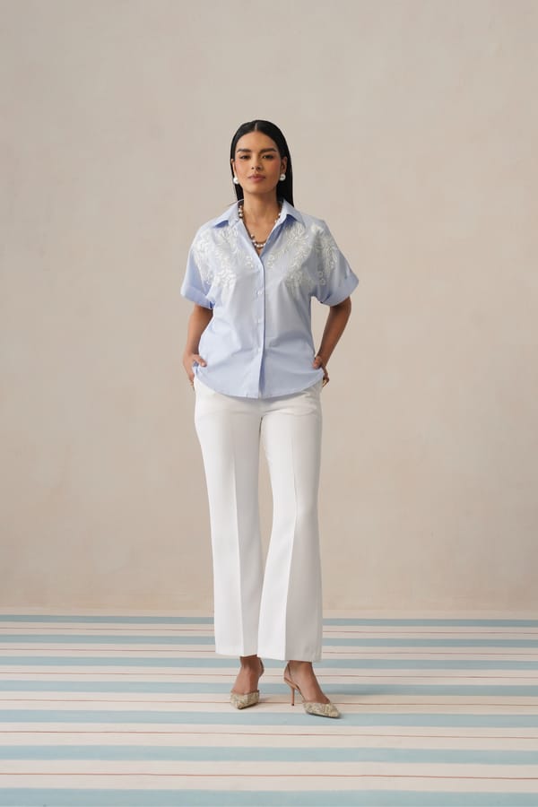 Sky Blue Embroidered Shirt and Pants Co-ord Set — Armoire
