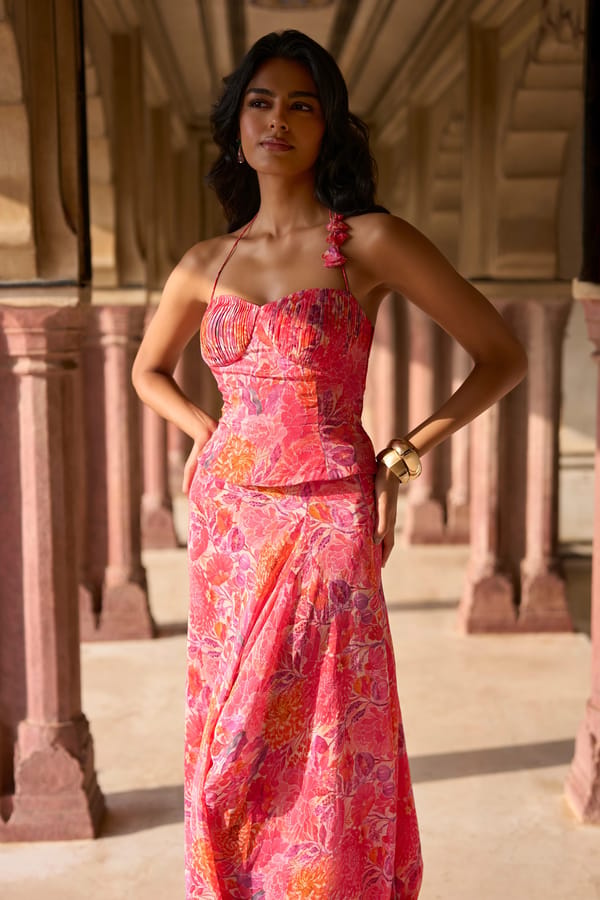 Floral Printed Pleated Corset — Dash and Dot