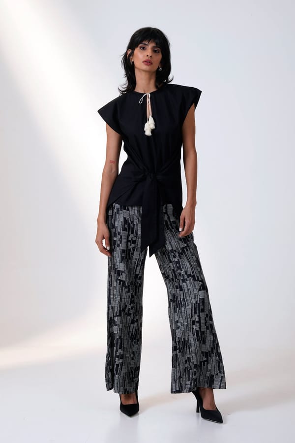 Black Draped Knot-Front Top with Tassel Neck Tie — Madder Much