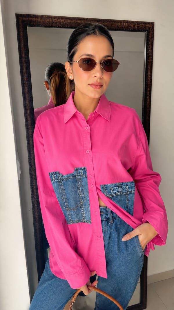 Poplin Denim Patch Shirt — CLOSET AFFAIR