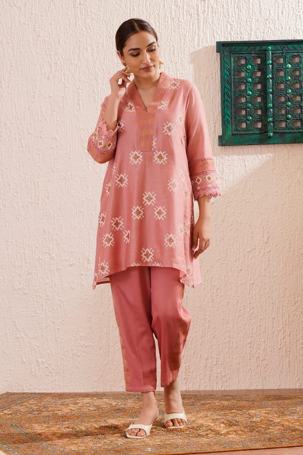 Block Printed Tapered Tunic Co-Ord Set With Pants — Omi Clothing