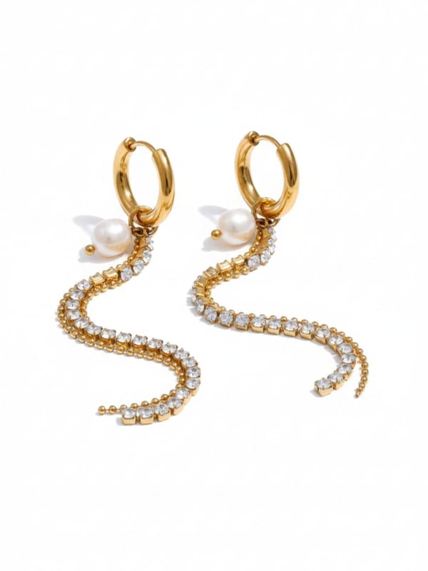 Pearl Zircon Chain Earrings — Cao Jewellery