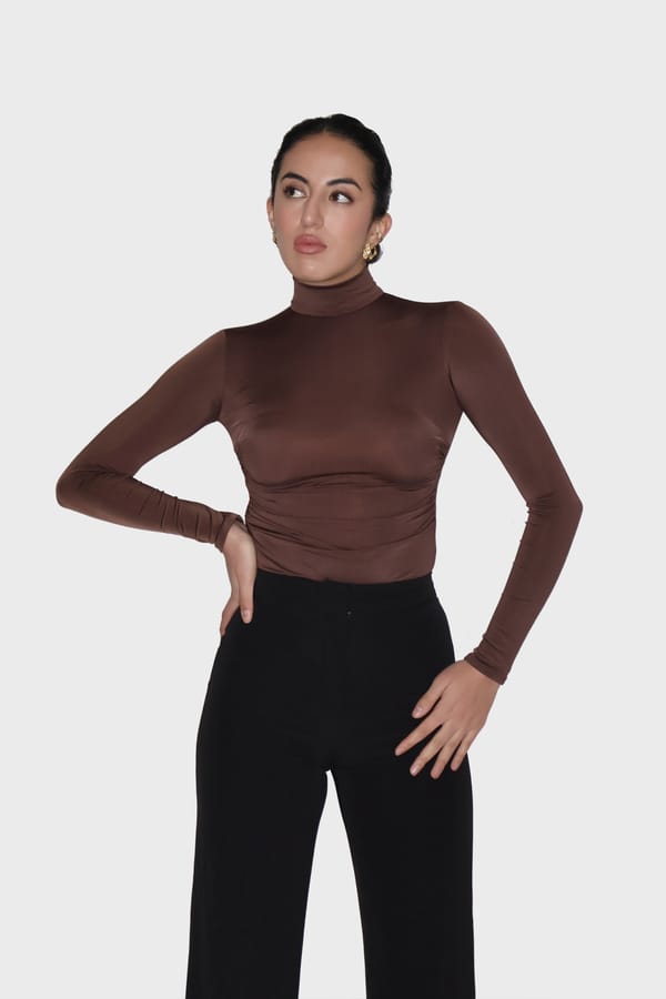 Brown Turtleneck Bodysuit-Birch Bodysuit (Coco) — Select Staples