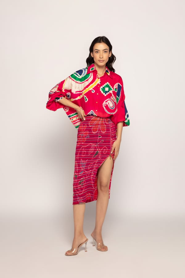 Pink Silk Paisley Batwing Shirt with 3/4 Sleeves — Saaksha and Kinni
