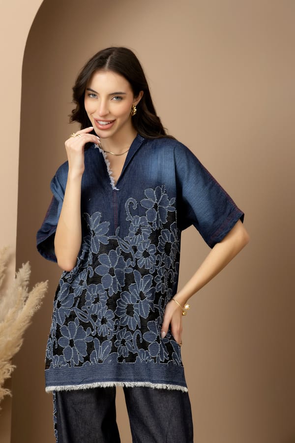 Mila Dark Denim Lace Shirt — Rhe-Ana