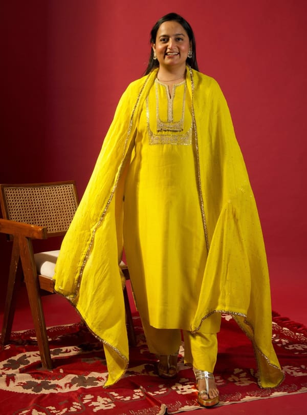Mustard Square Yoke Kurta Set — KOMAL SHAH