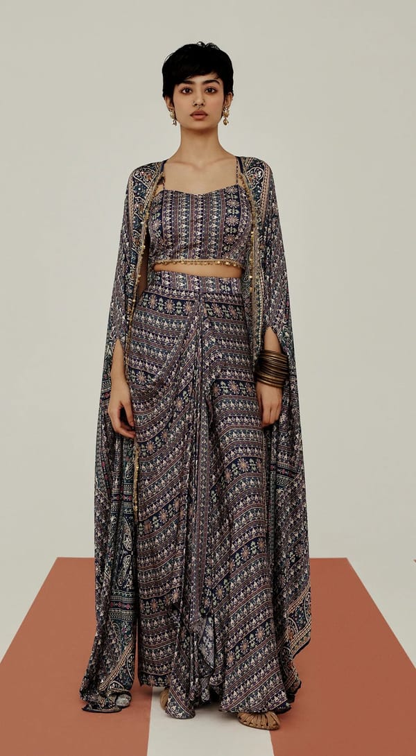 Satin Embroidered Cape Set — Basanti Kapde aur Koffee