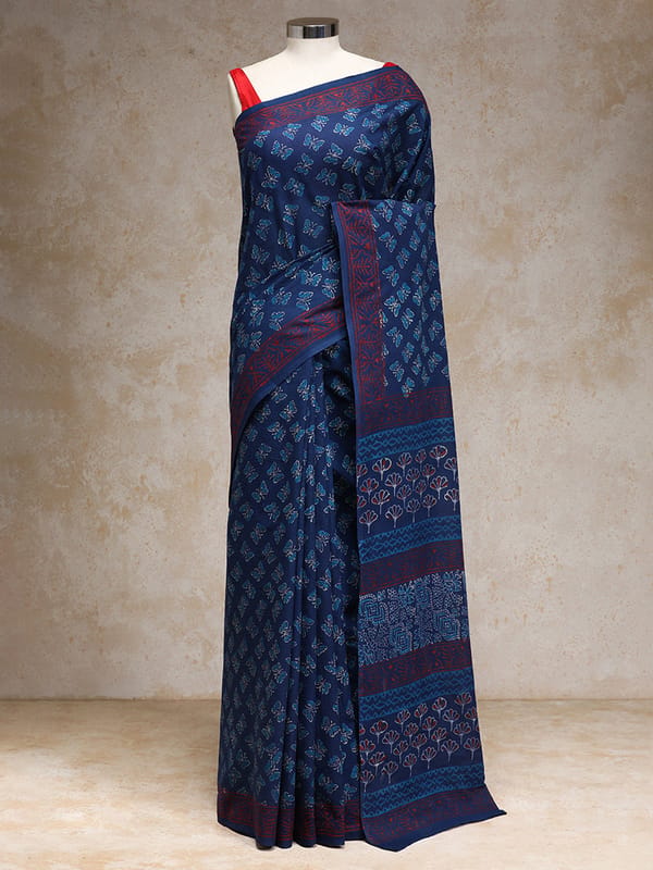 Indigo Blue Handblock Printed Butterfly Motif — BINKS