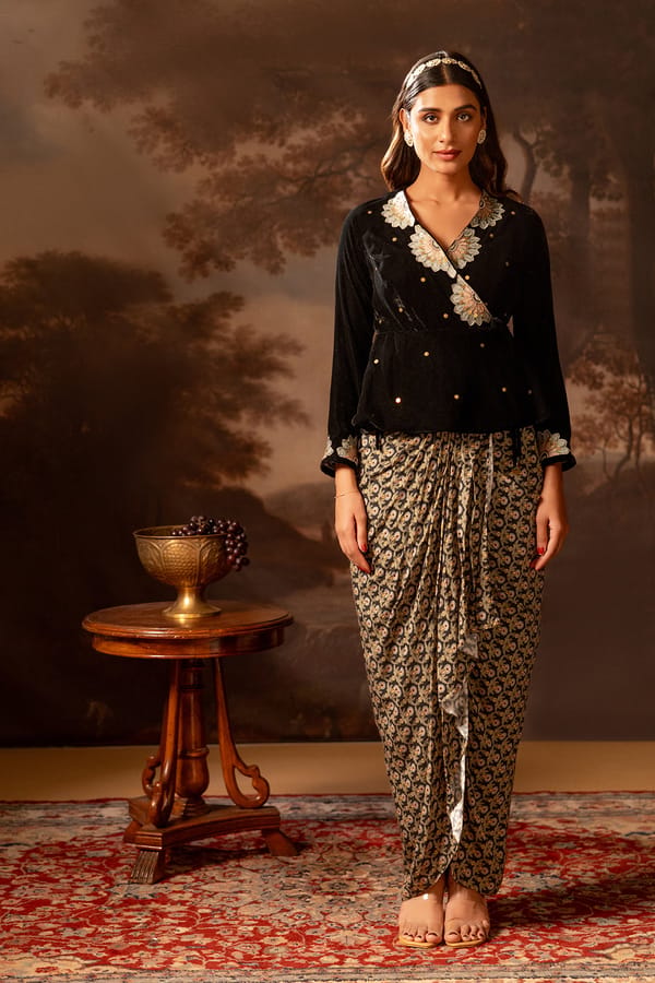 Eraya Embroidered Drape Skirt Set — SOUP by Sougat Paul