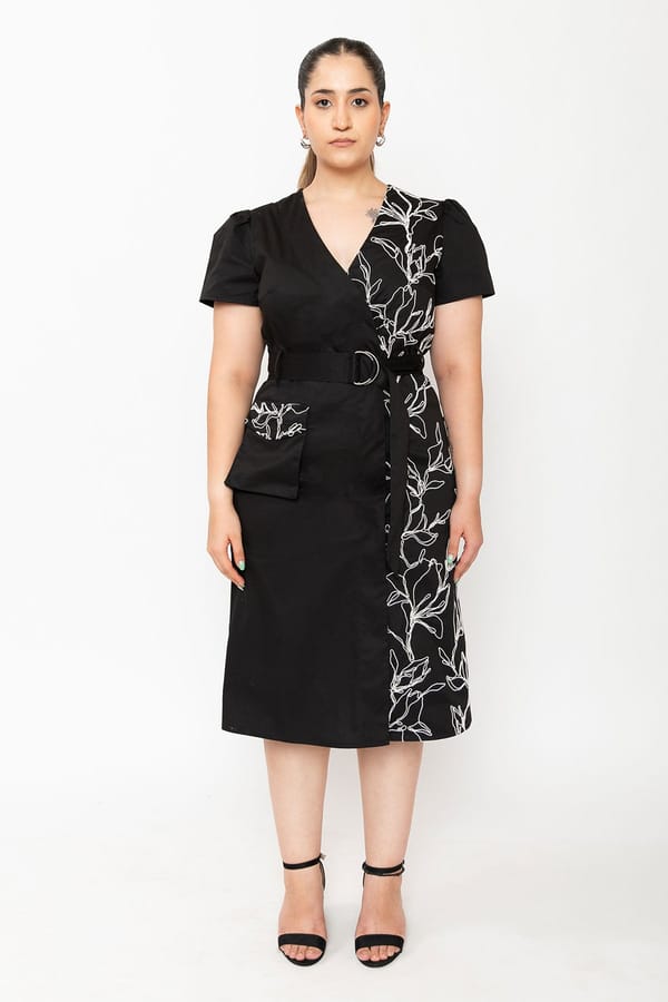 Black Double-Breasted Belted Midi Dress — Contemponari