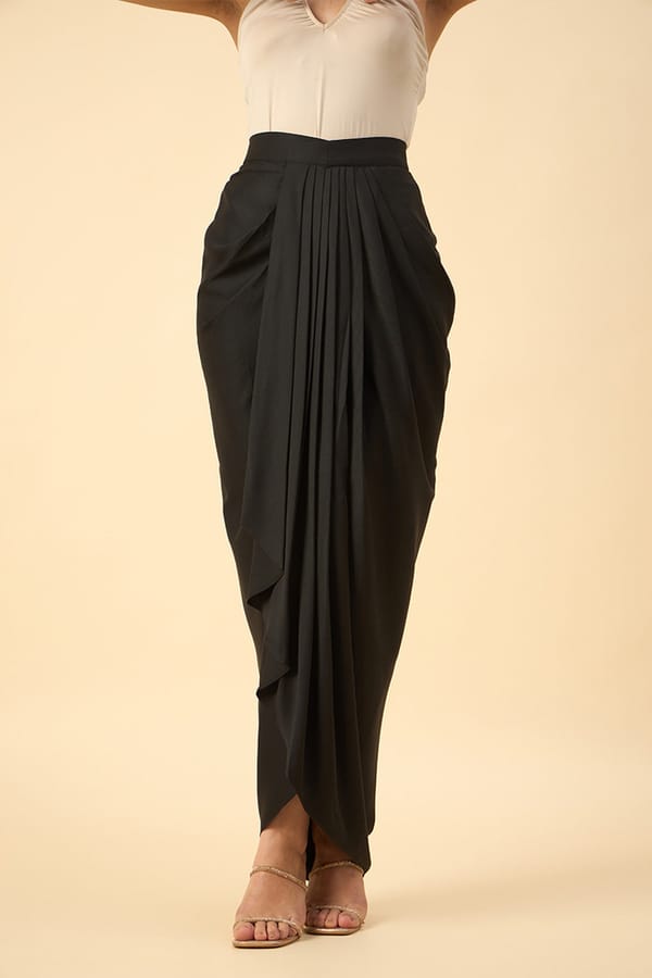 Black Waterfall Drape Maxi Skirt — Aakaar