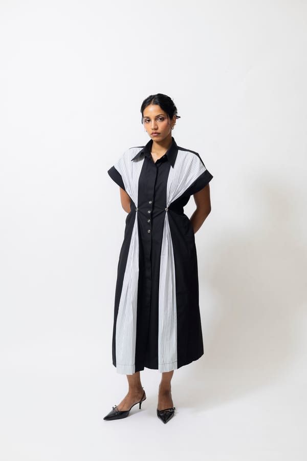 Black Poplin Panelled Midi Shirt Dress — Shop Staple