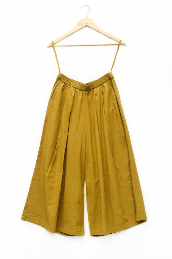 Mustard Cotton Culottes with Elasticated Waist — Vraj Bhoomi