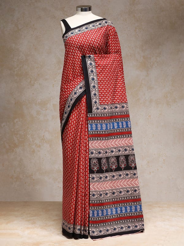 Clay Red Handblock Printed Mango Motif Mulmul — BINKS