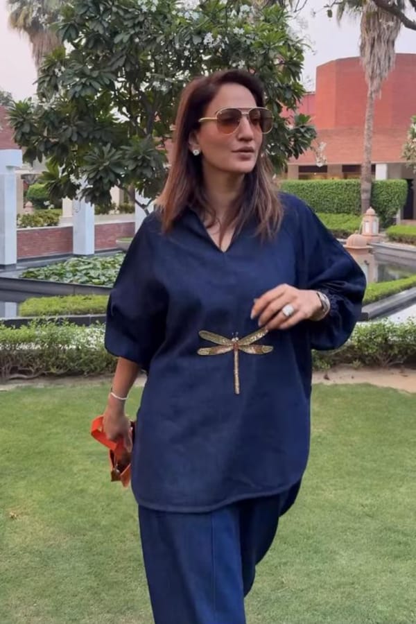 Dark Blue Denim Dragonfly Embroidered Relaxed Shirt — Eko Clothing
