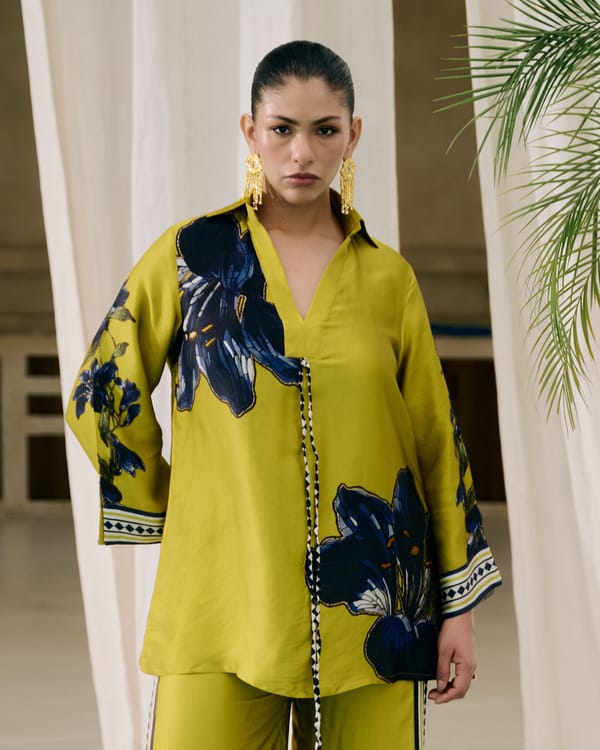 Green/Blue Floral Printed Oversized Satin Top — Missy Co.