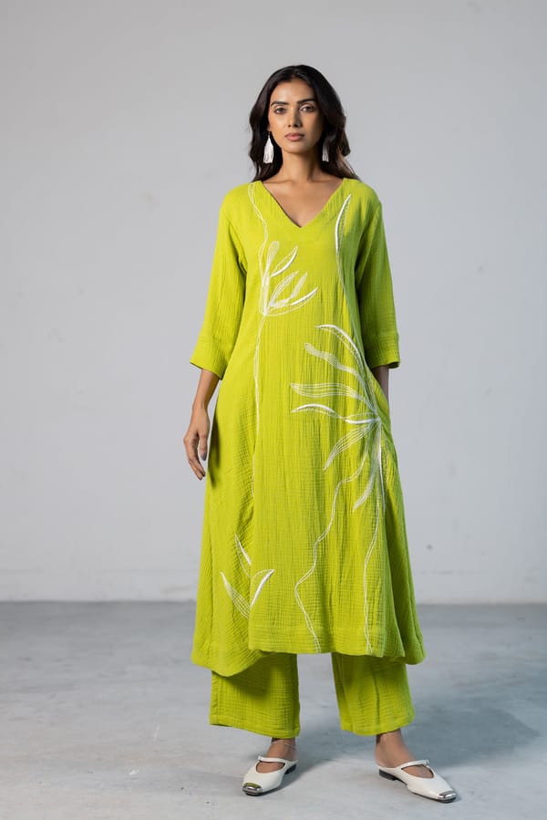 Green Double Cloth Kurta Co ord — Silai studio