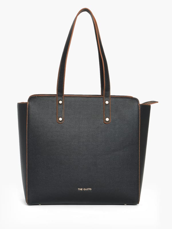 Beyond+ Tote with Zipper Black (Grained Finish) — The Gusto