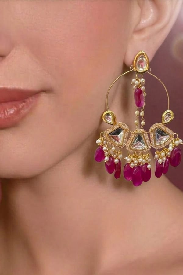 Gulabi Kundan & Ruby Drop Chandbalis — Beauty Spot Jewellery