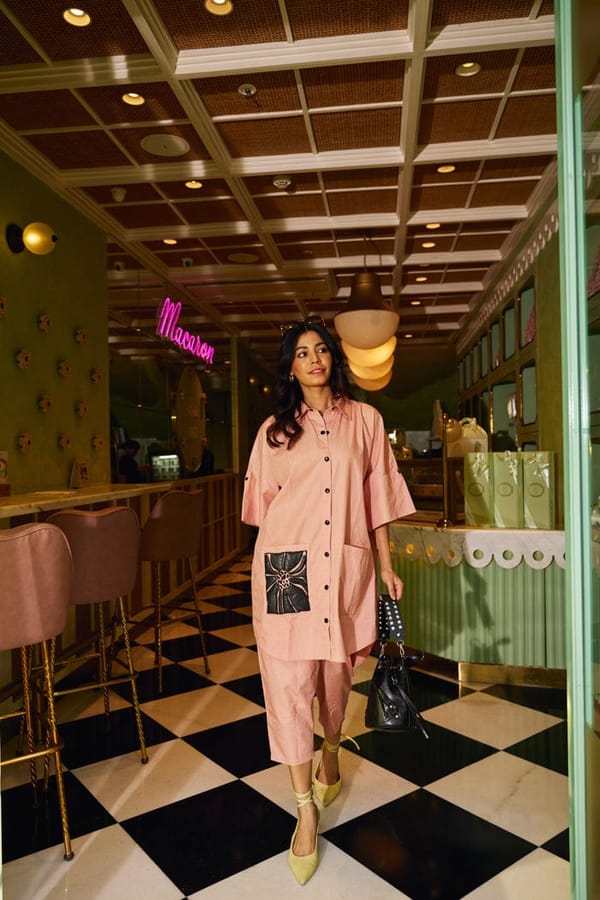 Peach Cotton Poplin Oversized Shirt and Pants Co-ord Set — Spacelines