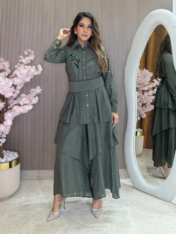Folie Hand-Embroidered Layered Co-Ord Set — HOUSE OF FETT
