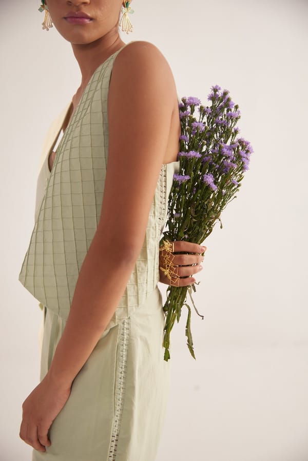 Green Multi Lace on Front Straight Fit Trouser — Western Era
