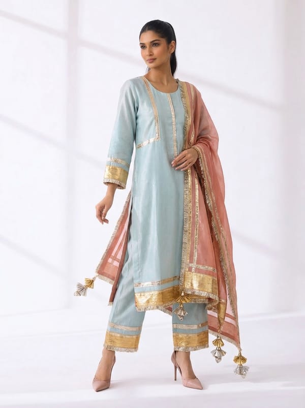Sky Blue Tissue Suit — Gotta Kinari