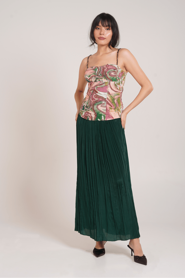 Multicolor Printed Lace-Up Embellished Corset Top — ADVAIT