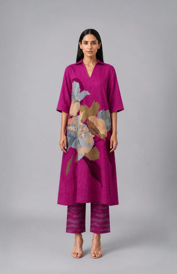 Magenta Floral Printed Straight Kurta Set with Pants — CLOS